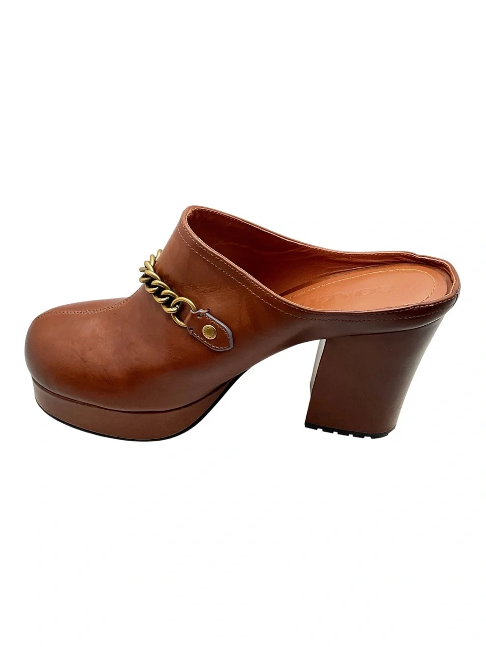 {Coach} Leather Chain-Detail Platform Mules